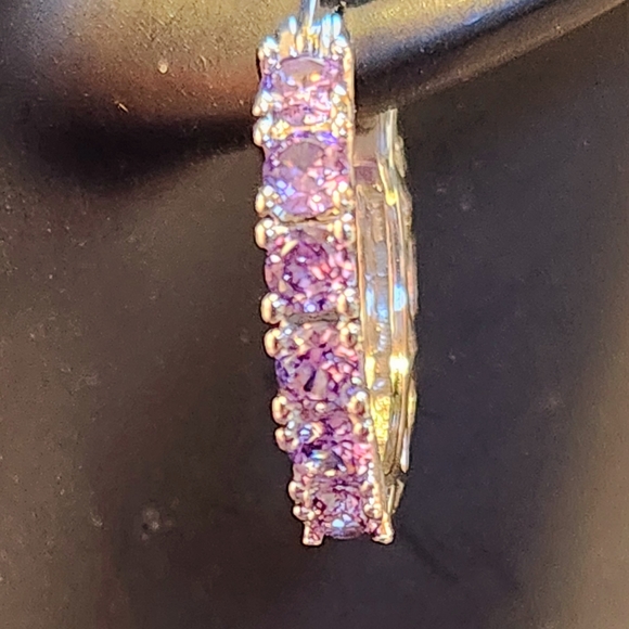 Stunning Amethyst Rhinestone Earrings Purple Stones Silver Hoop NWT Christmas - Picture 1 of 7